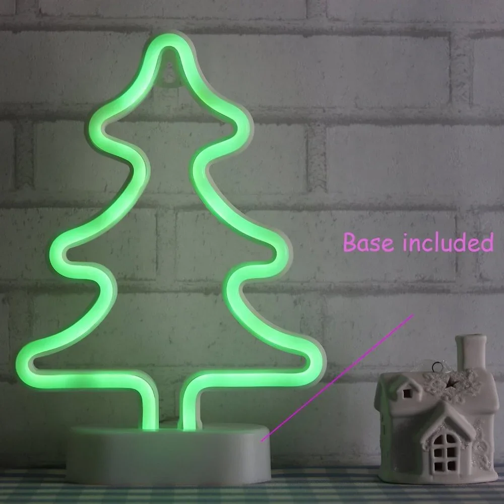 2 Packs Reindeer Tree Green Neon Wall Décor Lights USB and Battery Powered